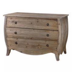 a wooden dresser with three drawers on one side and two knobs on the other