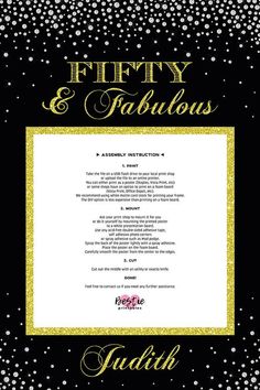 a black and gold 50th birthday card with the words fifty and fabulous written on it