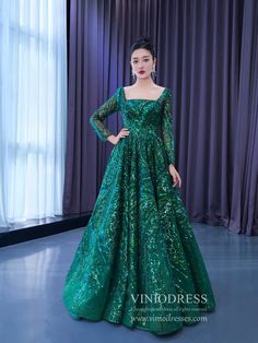 Emerald Green Long Sleeve Prom Dresses Square Neck Formal Dress 222106 – Viniodress Square Neck Formal Dress, Prom Dresses Square Neck, Square Neck Gown, Pageant Dresses For Women, Long Sleeve Prom Dresses, Sleeve Prom Dresses, Green Wedding Dresses, Prom Dance, Dress Book