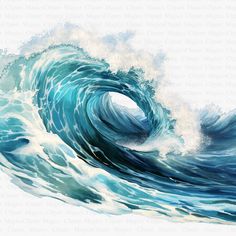 an artistic painting of a blue ocean wave