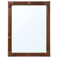 a mirror that is made out of wood and has a square frame in the middle