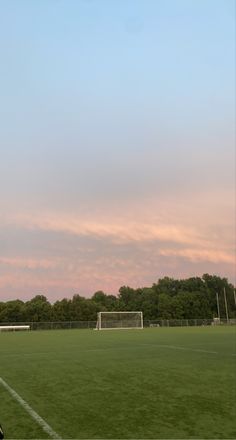 a man standing on top of a lush green field next to a soccer ball goal