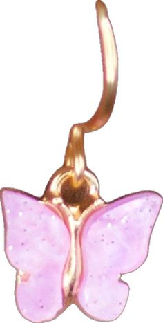 a pink and gold charm with a large butterfly on it's back dropper