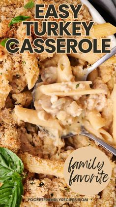 an easy turkey casserole recipe is shown with the title above it