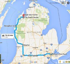 a map showing the route from michigan to michigan