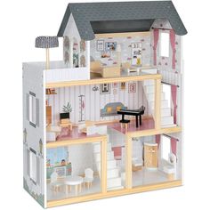 a doll house with furniture and accessories on the top floor is shown in this image