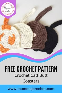 three crocheted cat hats with text overlay that says free crochet pattern