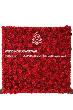 a red flower wall with the words wedding flower wall on it