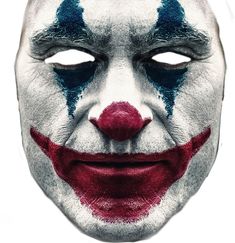 a clown's face with red, white and blue painted on it