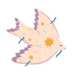 an illustration of a pink bird with stars on it's wings, flying in the air