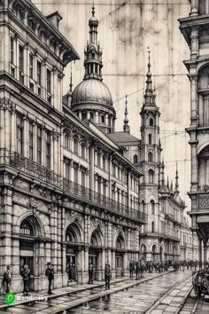 this is a drawing of an old city street