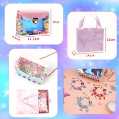 Material: Alloy Style: Sweet Style2: Crossbody Children's DIY Bag Color: Unicorn Sequin Ornaments, Handmade Backpacks, Ornament Storage, Purple Bag, Diy Charm Bracelet, Girls Handmade, Jewelry Bag, Bead Bracelets, Handmade Ornaments