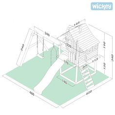 a drawing of a wooden play structure with stairs