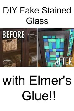 two pictures with the words diy fake stained glass before and after