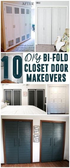 the before and after pictures of closet doors with text overlay that says diy bi - fold closet door makeovers