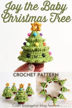 a crochet christmas tree is shown with the instructions for how to make it