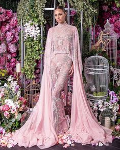 Couture Gown, Michael Costello, Fantasy Gowns, Pink Gowns, Stunning Gowns, Prom Dresses With Sleeves, Gorgeous Gowns, Embellished Dress, Beautiful Gowns