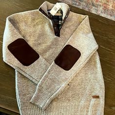 Brand New With Tags! Fleece Lined With Elbow Patches! Buffalo David Bitton Mock Buttun Neck Sweaters Men, Mens Sweaters, Aztec Cardigan, Elbow Patch Sweater, Pocket Cardigan, Button Sweater, Grey Cardigan, Elbow Patches, Knit Sweatshirt