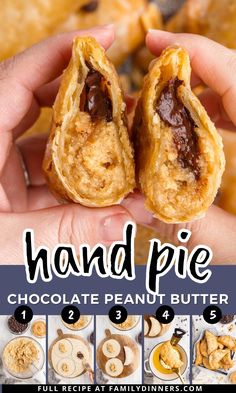 hand pies with chocolate peanut butter on top and the words, hand pies