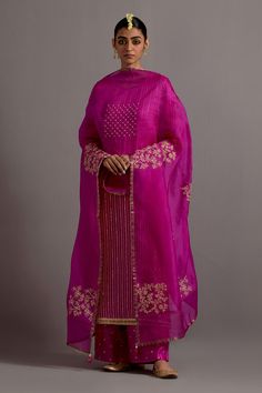 Buy Fuchsia Silk Hand Embroidered Zardozi Round Striped Kurta Pant Set For Women by Deep Thee Online at Aza Fashions. Suit Salwar Design, Latest Party Wear Suits, Striped Kurta, Salwar Design, Boutique Style Dresses, Suit Salwar, Kurta Pant Set, Anarkali Dress Pattern, Salwar Designs