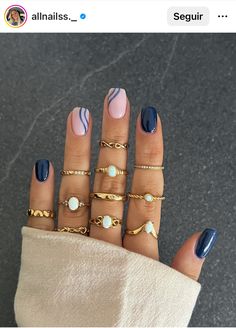 Navy Nails, Kutek Disney, Navy Blue Nails, Milky Nails, September Nails, Short Gel Nails, Cute Simple Nails, Short Square Nails