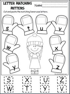 a printable worksheet for letter matching mittens