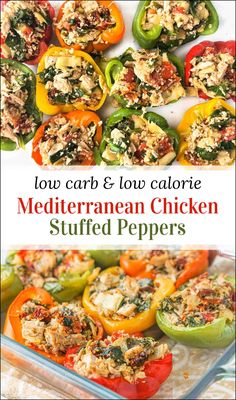 low carb and low calorie mediterranean chicken stuffed peppers