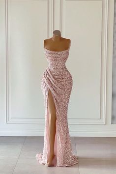 New Arrival Pink Sequins Sleeveless Evening Dresses With Split Pink Prom Dresses Mermaid, Wedding Party Robes, Robes Glamour, Classy Prom, Prom Dresses Elegant, Stunning Prom Dresses, Dress With Pleats, Dresses Formal Elegant, Prom Dresses Sleeveless