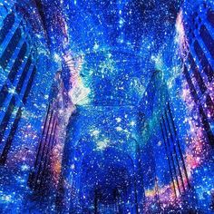 the inside of a building with many stars on it