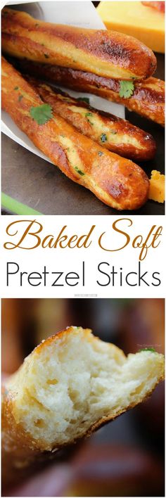 breaded soft pretzel sticks with parsley on top and in the middle