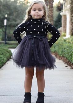 Toddler Girl Black Polka Dot Dress Long Sleeve Kids Dress, Kids School Clothes, Black Tutu Dress Baby, Dress Tulle Sequins Toddler, Toddler Gold Winter Dress, Red Polka Dot Dress For Kids, Polka Dot Baby Dress, Girls Party Wear, Girl Sleeves