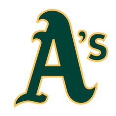 the oakland athletics logo is shown in green and gold