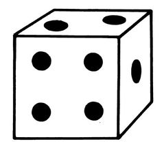 a black and white drawing of a dice