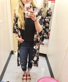 #ShopStyle #shopthelook #SummerStyle #MyShopStyle #WeekendLook #OOTD Black Floral Kimono, Floral Kimono Cardigan, Ideal Closet, Fall Fashions, Womens Kimono, Summer Styles, Floral Kimono, Kimono Cardigan, Petite Tops