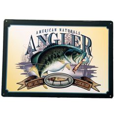 an angleer sign with a fish and fishing rod on the front, hanging from a wall