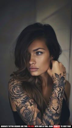 a beautiful woman with tattoos on her arms