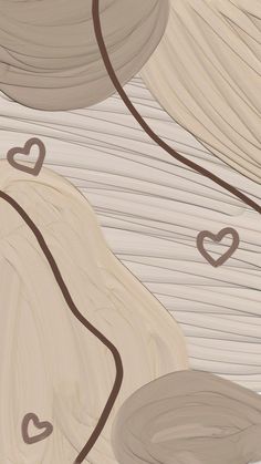 an abstract painting with hearts drawn on the wood grains in shades of beige and brown