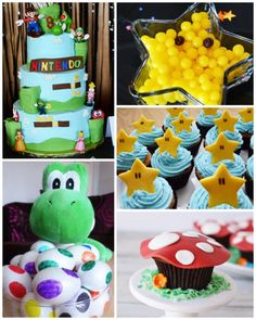 a collage of pictures with cakes, cupcakes, and other items in them