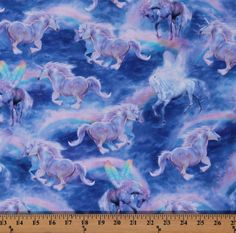 an image of unicorns in the sky with clouds and rainbows on it's back