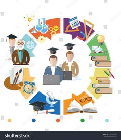 people in graduation caps and gowns are surrounded by books, notebooks and other items