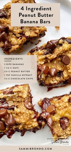 four ingredient peanut butter banana bars on a white plate