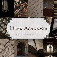 a collage of photos with the words dark academy