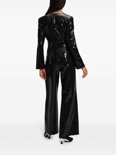 Find KARL LAGERFELD Sequin-embellished Jumpsuit on Editorialist. black stretch-design sequin detailing V-neck shoulder pads long sleeves concealed rear zip fastening straight leg Embellished Jumpsuit, Yoko London, Exclusive Fashion, Black Jumpsuit, Lady Dior, Black Stretch, Jacket Tops, Karl Lagerfeld, Shoulder Pads