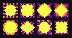 an abstract set of yellow and purple shapes