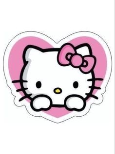 a hello kitty sticker in the shape of a heart with a bow on it