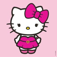 a hello kitty wallpaper with a pink dress and bow on it's head