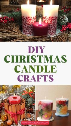 Homemade Christmas Candles, Candle Jars Crafts, Diy Holiday Candles, Homemade Candle Recipes, Christmas Candle Crafts, Peppermint Candles, Christmas Candles Diy, Xmas Candles, Vintage Christmas Candles