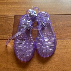 Purple Jelly Shoes / Size 1 Trendy Jelly Sandals With Rubber Sole And Round Toe, Cute Non-slip Jelly Sandals With Round Toe, Cute Non-slip Round Toe Jelly Sandals, Purple Round Toe Jelly Sandals For Spring, Spring Purple Jelly Sandals With Round Toe, Cute Synthetic Jelly Sandals With Round Toe, Cute Round Toe Jelly Sandals, Non-slip Sandals With Round Toe For Play, Non-slip Round Toe Sandals For Play