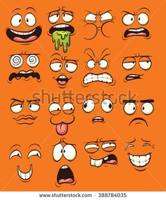 cartoon faces with different expressions on an orange background - miscellaneous objects / character illustrations in adobe