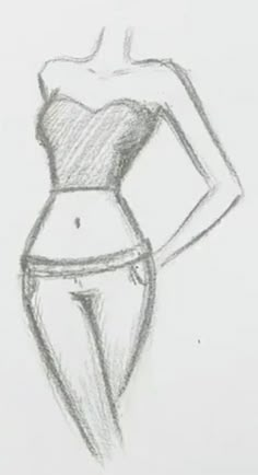 a pencil drawing of a woman's torso and skirt with her hands on her hips